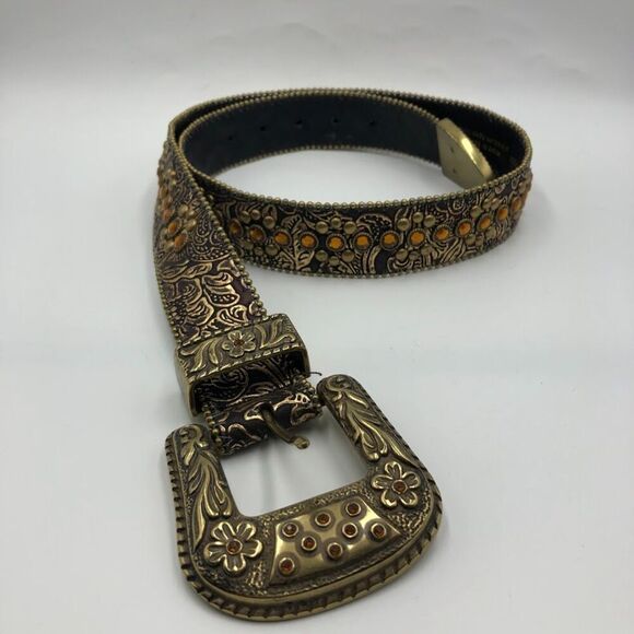 Vintage Lake Shore Drive Women's Embellished Crystal Belt Brass Buckle Medium - Picture 3 of 13